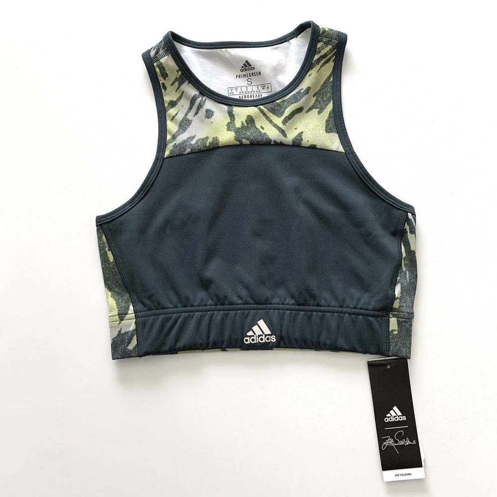 Adidas Racerback Sports Bra‎ Primegreen Aeroready Women's Size Small Teal Yellow